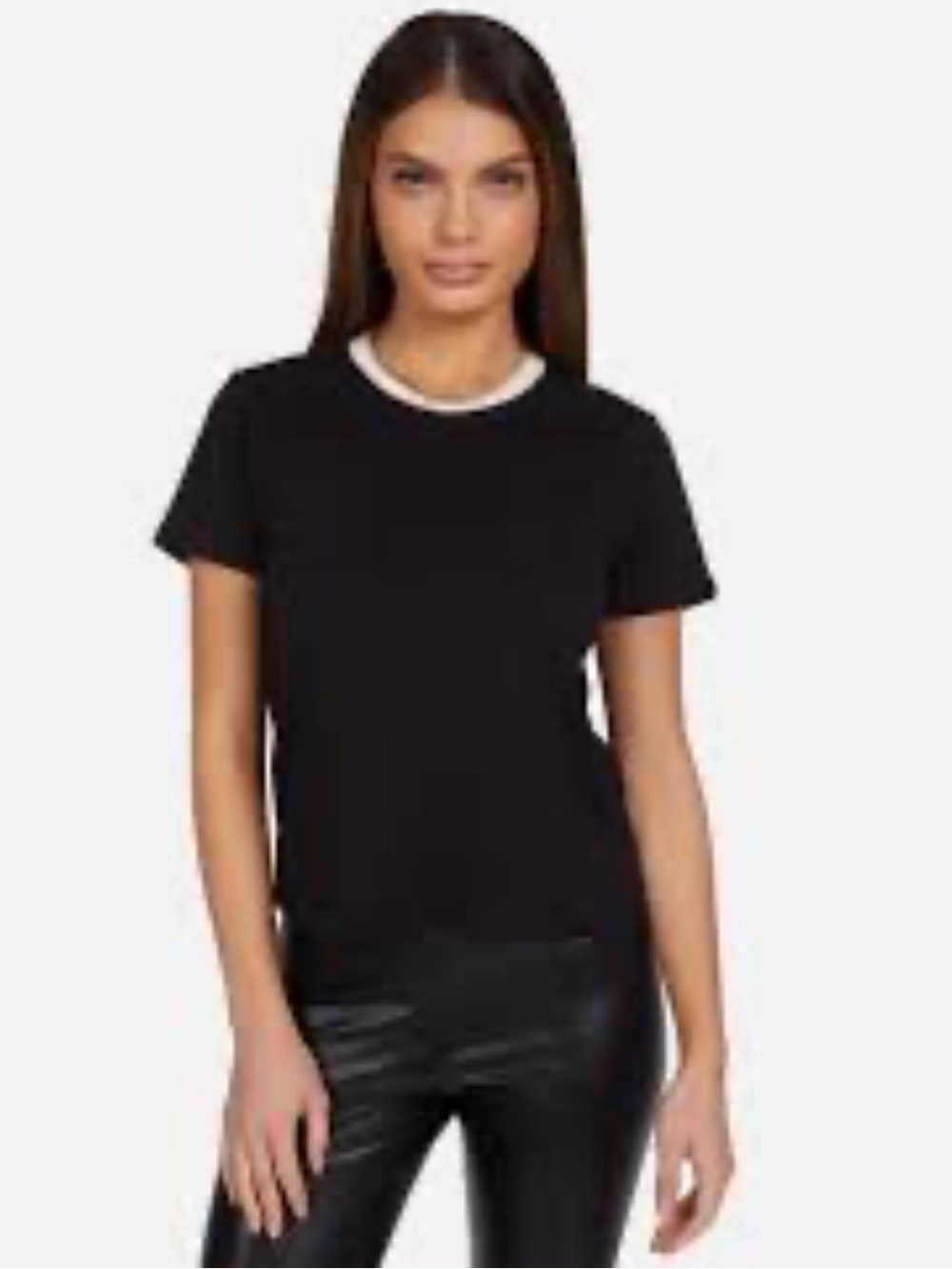 Nu In Women’s Black Short-Sleeve Tee with White Crewneck Trim
